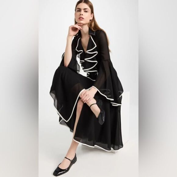 Proenza Schouler Solid Mesh ruffle dress Black/White 0 $1500 NWT - Picture 3 of 9